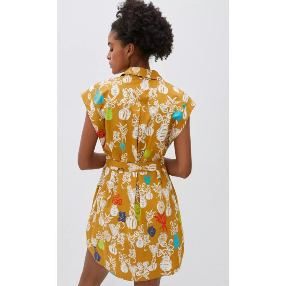 Anthropologie Maeve Toni Tunic Dress‎ Gold Pockets Tie Waist Size Large Petite - Picture 3 of 12